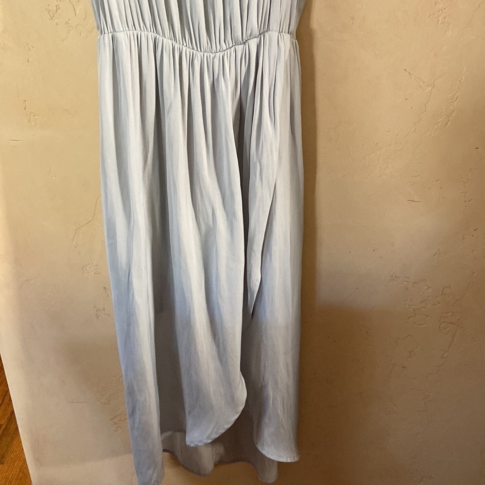 Sz S Tart Barely Blue Silky Pleated Dress w/Draped Front Half Skirt Lining - Picture 5 of 9